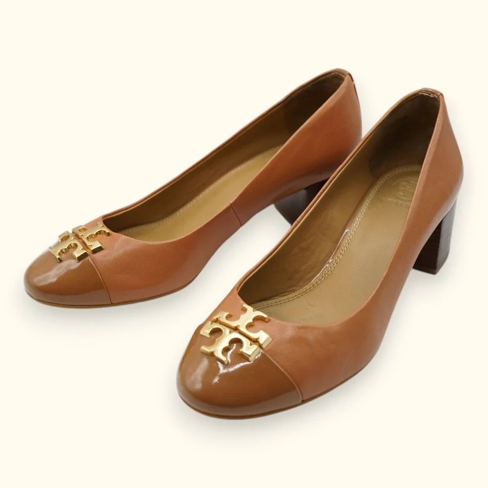 Tory Burch Everly Pumps Women's Tan Leather Size 7 ~ Heel Height 2